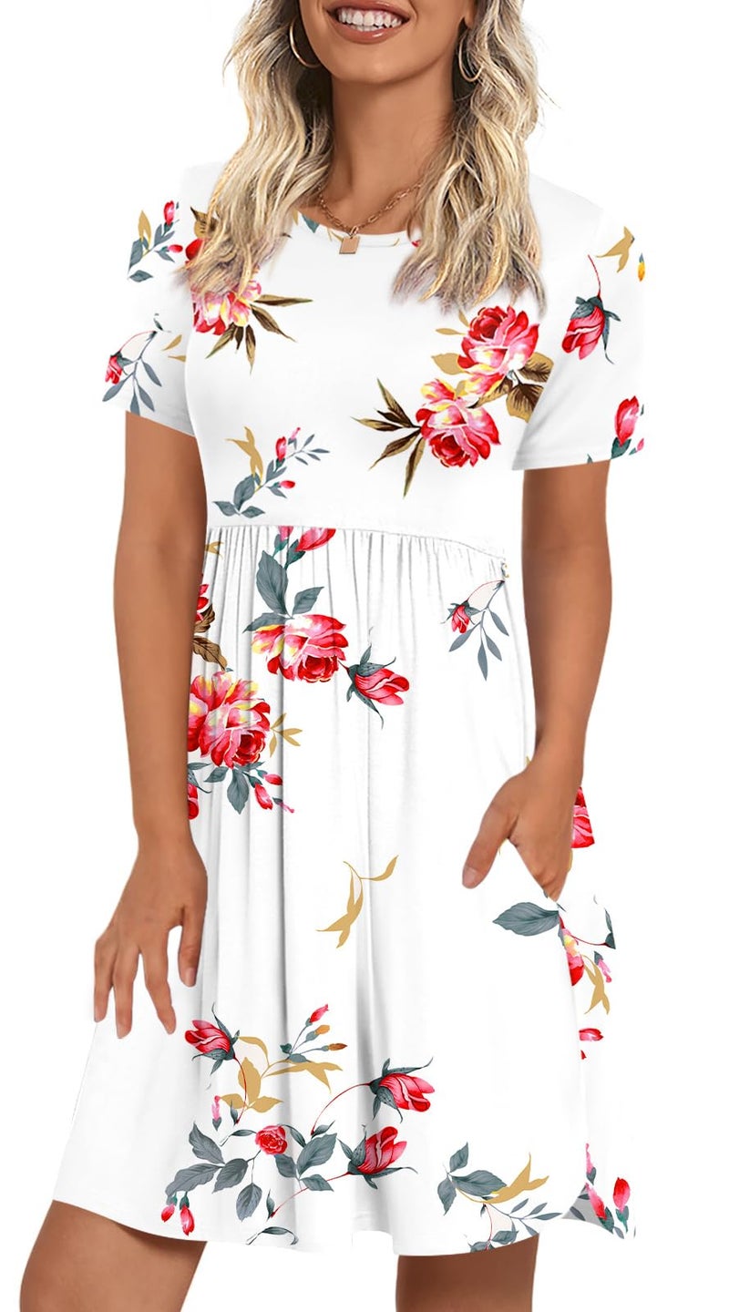 LONGYUAN Womans Short Sleeve Loose Loungewear Dress Swing Sundress with Pockets Floral Printed XX-Large - Image 1